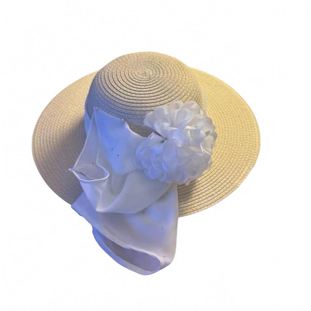NEW STYLE & CO. women’s wide brim sun hat in tan/white